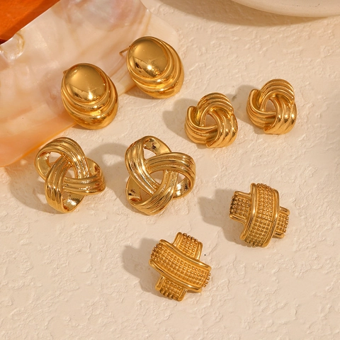 Geometric Twisted Stud Earrings Stainless Steel Gold Plated Knotted Design Fashion Vintage Jewelry Women With Earring Post