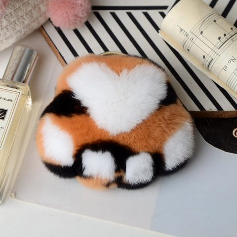 Cute Plush Rex Rabbit Fur Cat Paw Keychain Heart Pattern Soft Furry Bear Claw Bag Charm Key Ring For Women Girls Gift