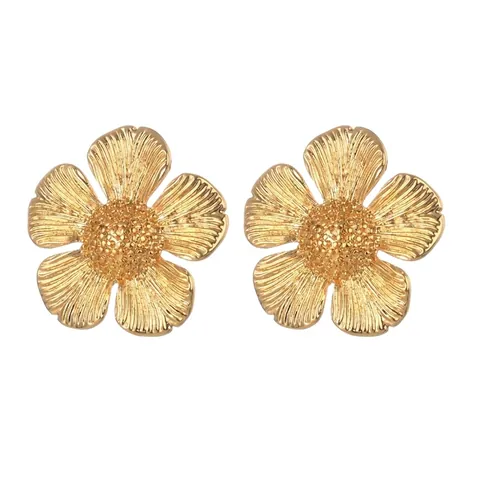 Vintage 18K Gold Plated Stainless Steel Flower Stud Earrings For Women Elegant Floral Artificial Pearl Rhinestone Jewelry