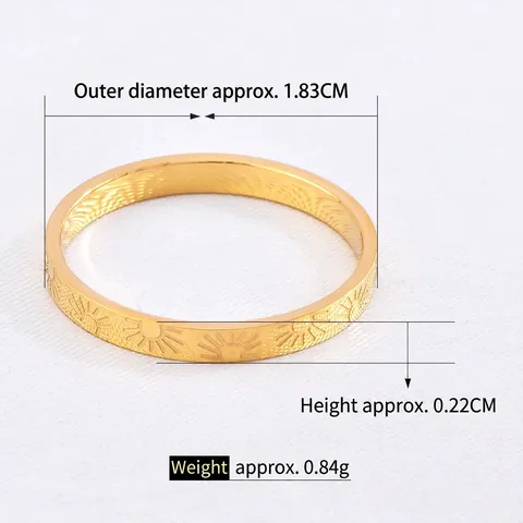 Anello Sottile In Acciaio Inossidabile Minimalista Con Motivo A Raggi Di Sole Incisione Placcato Oro 18K Stile Vintage Boho Per Donna