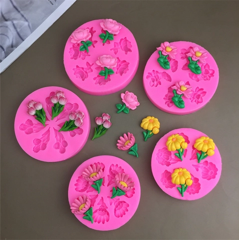 Silicone Flower Molds For Fondant Chocolate Baking Lotus Tulip Sunflower Daisy DIY Candle Soap Making Kitchen Tools