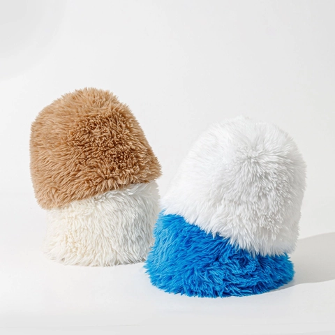 Bucket Hat Faux Fur Plush Winter Warm Thick Windproof Solid Color Soft Fisherman Hat For Women Men