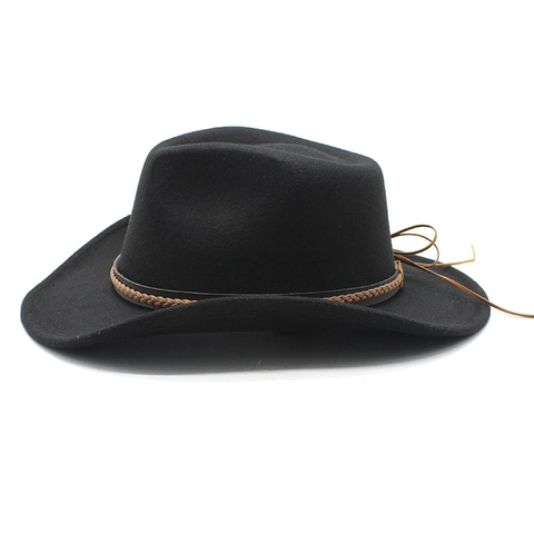 Cappello Da Cowboy Western Retrò Fedora In Feltro Di Lana Con Fascia In Pelle Intrecciata Cappello Da Jazz Per Uomini Donne