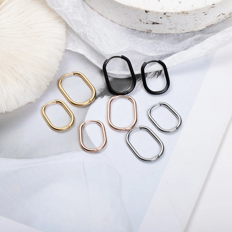 Minimalist Stainless Steel Oval Hoop Earrings Geometric U-Shape Ear Buckle For Women Everyday Versatile Fashion Jewelry