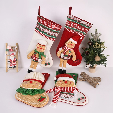 Weihnachtsstrumpf Dekoration Lebkuchenmann Hängender Geschenbbeutel Gestrickter Stoff Cartoon Feiertag Home Party Ornament
