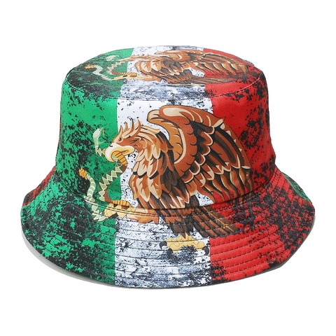 Mexico Vlag Vissershoed Polyester Adelaar Print Zonbescherming Opvouwbaar Zomer Outdoor Reizen Voor Heren Dames