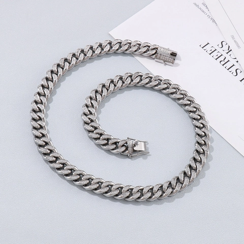 Hip Hop Cuban Link Necklace And Bracelet Jewelry Stainless Steel Iced Out CZ Chain For Men Streetwear Rock Style