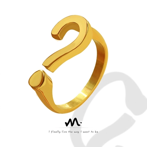 Anillo Aperto Punto Interrogativo Da Donna Regolabile Acciaio Al Titanio Placcato Oro 18K Design Di Nicchia Gioielli