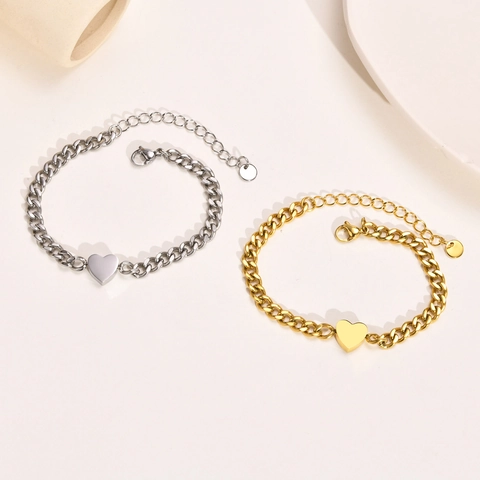 Bracciale Con Pendente A Cuore In Acciaio Inossidabile Con Catena A Maglia Classica Regolabile Gioiello Elegante Per Donna