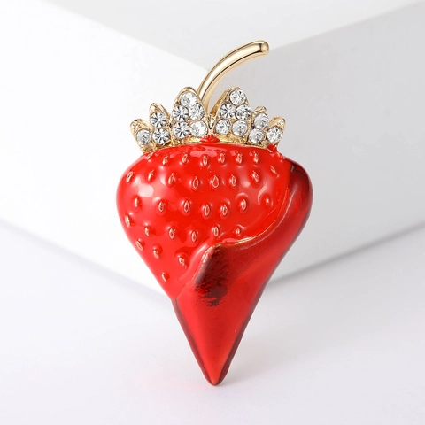 Broche Fraise en Émail Rouge Style Coréen pour Femmes Alliage Strass Fruit Épingle Douce Mignonne Épingle de Revers Accessoires Bijoux de Mode