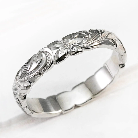 Hawaiiaans Erfstuk Gegraveerde Bloem Ring Voor Vrouwen 14K Vergulde Koperen Band Gesneden Tropisch Blad