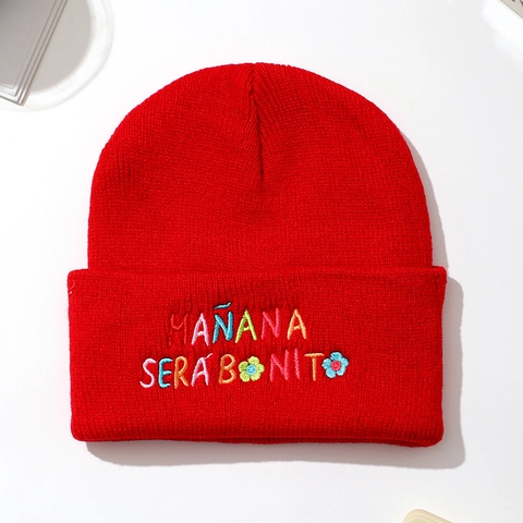 Acryl Strickmütze Farbig Buchstabe Blume Bestickt Aufschlag Warm Winter Beanie Mütze Für Herren Damen Casual Outdoor Kopfbedeckung