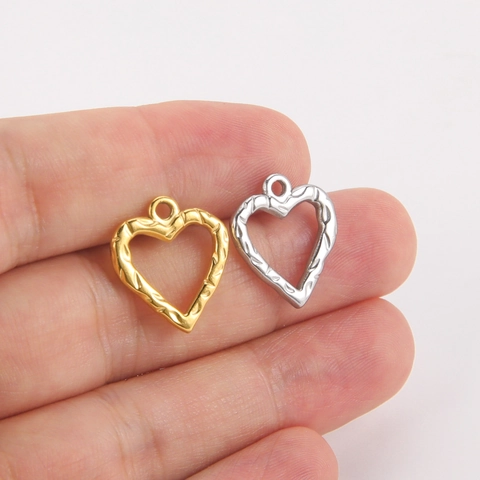 Stainless Steel Heart Pendants For DIY Jewelry Making Gold Silver Hollow Hammered Angel Wing Charms For Necklace Bracelet Women