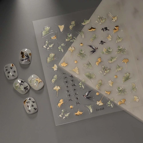 5D Embossed Nail Art Stickers Chinese Style Ginkgo Leaf Butterfly Animal Astrology Self Adhesive DIY Nail Decals Decoration Women Kids
