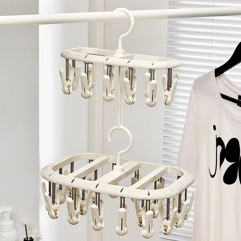 Socks Underwear Drying Rack Multi-Functional Non-Slip Clips Hanger For Baby Clothes Lingerie Plastic Rotating Hook