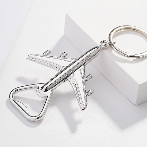 Portachiavi Apribottiglie a Forma di Aereo in Metallo Creativo Lega d'Argento Portachiavi Portatile Pendente Galassia Regalo
