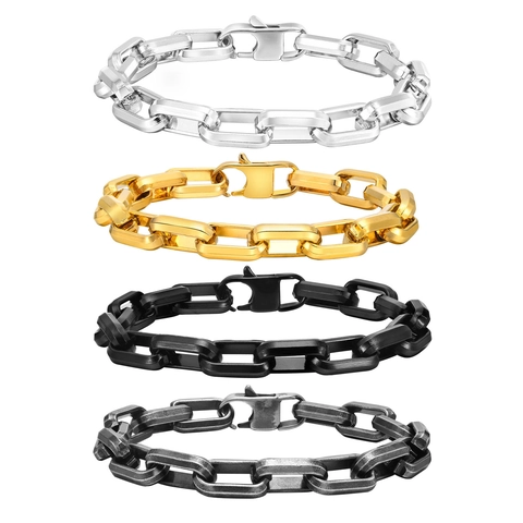 Men Stainless Steel Bracelet Rectangular Link Box Chain Simple Industrial Punk Fashion Jewelry Accessory