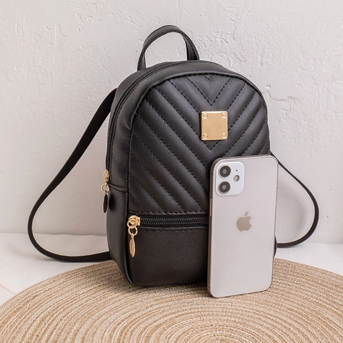 Mini Backpack Quilted PU Leather Fashion Casual Small Rucksack For Women Girls With Zipper Closure Adjustable Straps
