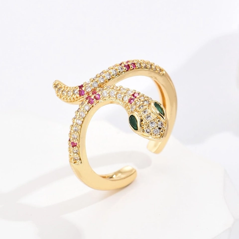 Schlange Offener Ring Kupfer 18K Vergoldet Mikropavé Zirkonia Verstellbar Modeschmuck Für Damen