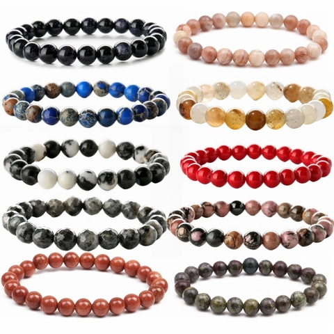 Bracciale Di Perline In Pietra Naturale Agata Diaspro Guarigione Yoga Energia Unisex Gioielli Elastici