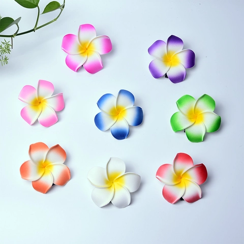 Frangipani Hair Clips Plumeria Foam Flowers Beach Wedding Party Tropical Style Gradient Colorful Artificial Pearl Women Accessories