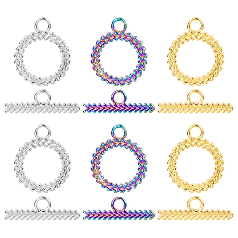 Toggle Verschlüsse OT Schnallen Edelstahl Vakuum Beschichtet Rundkreis Wellenstruktur Für DIY Schmuckherstellung