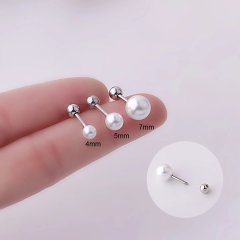 Stainless Steel Titanium Steel Artificial Pearl Ear Cartilage Stud Earrings For Women Screw Back Piercing Jewelry