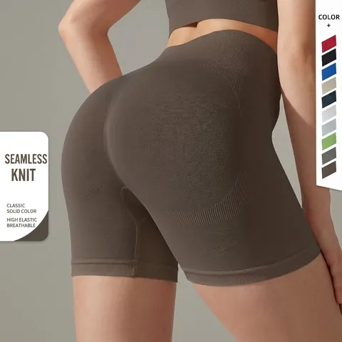 Pantalones Cortos De Yoga Sin Costuras Mujer Cintura Alta Levanta Cola Shorts Deportivos Mallas Ciclista Transpirable