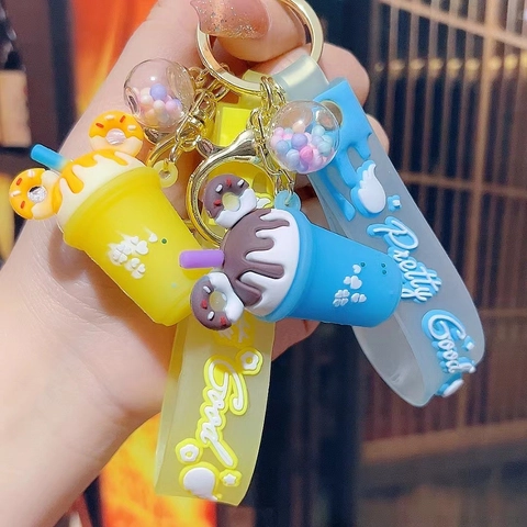 Milk Tea Cup Ice Cream Keychain Silicone PVC Alloy Drink Cup Bag Charm Cartoon Cute Kawaii Wrist Strap Accessory