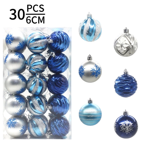 Kerstballen Ornamenten Kerstboom Hangen Decoraties Gegalvaniseerd Handgeschilderd Plastic Blauw Zilver Feest Bruiloft Decor