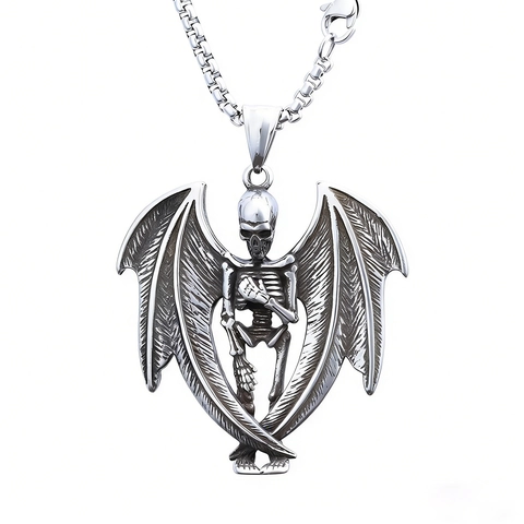 Collana Pendente Teschio Ali Di Pipistrello Retrò Acciaio Inossidabile 316L Gioielli Gothic Punk Uomo Pendente Testa Fantasma