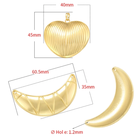 Ciondoli A Cuore E Mezzaluna Ottone Placcato Oro 18K Motivo A Righe Geometrico Pendenti Per Creazione Gioielli Fai Da Te Per Donne