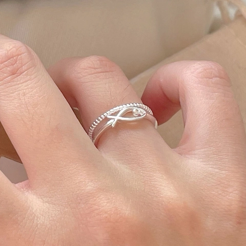 Anello Aperto In Argento Sterling 925 Doppio Strato Pesce Cavo Zircone Gioielli Regolabili Minimalisti Per Donne