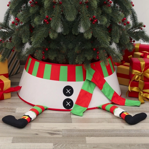 Collar Para Árbol De Navidad Con Piernas Papá Noel Muñeco De Nieve Elfo Diseño Falda De Árbol De Tela Decoración De Base