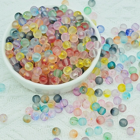 Frosted Glass Round Loose Beads With Gold Foil DIY Jewelry Making Accessories For Bracelets Necklaces Mixed Colors