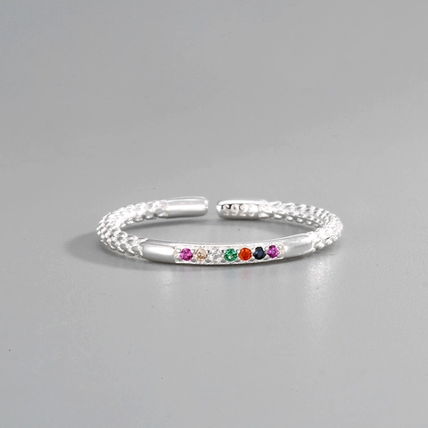 Anello Aperto in Argento Sterling S925 con Zirconia Arcobaleno per Donna Minimalista Regolabile con Pietra Colorata Geometrico Gioielli Regalo