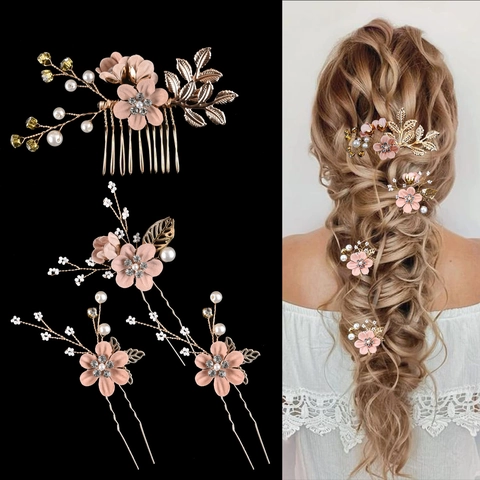 Pettine E Forcine Per Capelli Da Sposa Floreale Lega Perla Artificial Sintetica Strass Copricapo Da Sposa Accessori Donna Eleganti