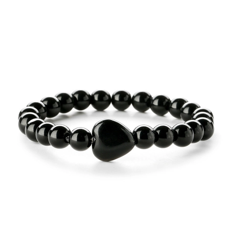 Natural Stone Beaded Bracelet With Heart Shaped Centerpiece Bead Elastic Stretch Fashion Jewelry For Men Women