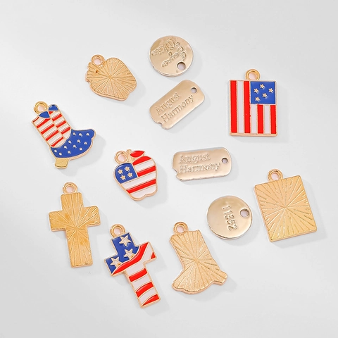 Charms Pendentifs Alliage Émail Drapeau USA Independence Day Accessoires Fabrication Bijoux DIY Collier Bracelet