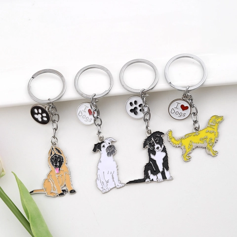 Cartoon Metal Dog Keychain Creative Enamel Pet Puppy Charm Key Ring For Bag Decoration Birthday Gift Jewelry For Men Women