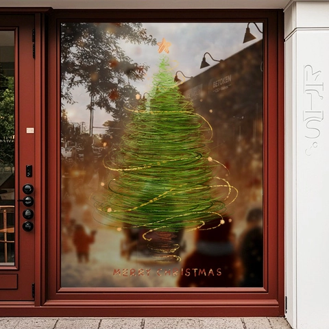 Christmas Tree Window Sticker Static Cling PVC Glass Door Decoration UV Printing Double Sided Merry Christmas Ornament