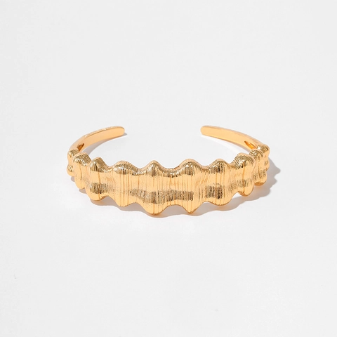 Vintage Kupfer Unregelmäßige Welle Armreif 18K Gold Plattiert Gebürstete Textur Offener Armreif Für Damen Mode Schmuck Geschenk