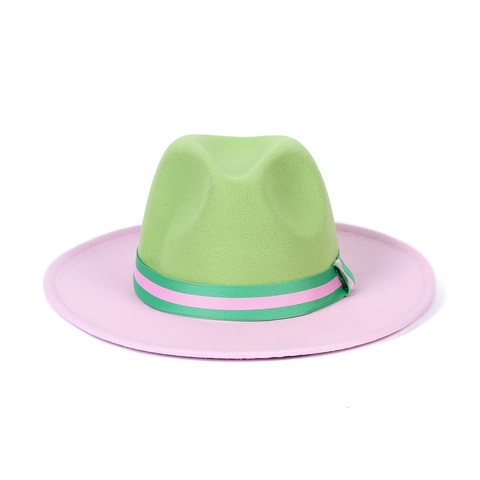 Color Block Wool Felt Fedora Hat Wide Brim British Style Jazz Cap For Men Women Elegant Fashionable