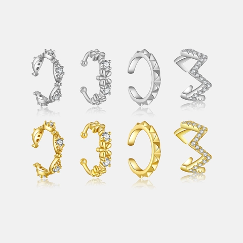 Orecchini a Cerchio Ear Cuff in Argento Sterling 925 Donna Zirconia Minimalista Geometrico Floreale Oro Argento Gioielli