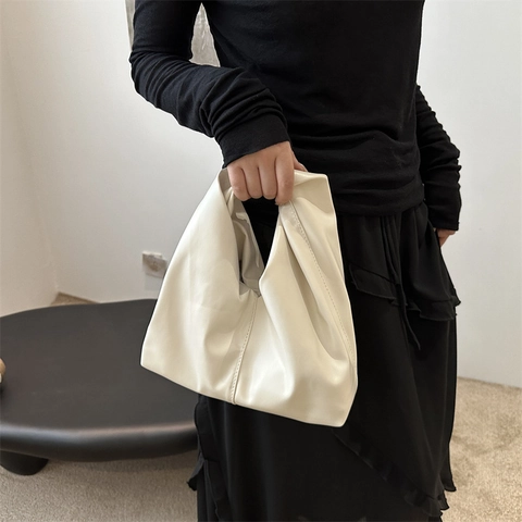 Mode Dames PU Leren Handtas Casual Geplooid Ontwerp Met Gedraaide Knoop Handvat Trendy Niche Schoudertas