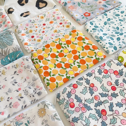 Mini Porte-monnaie Coton Canevas Fermeture Éclair Petit Sac De Rangement Frais Floral Imprimé Fruit Organisateur Pour Femmes