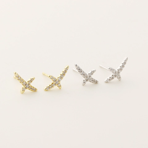 925 Sterling Silver X Geometric Stud Earrings Pave Rhinestone Electroplated Earrings With 925 Sterling Silver Earring Post Unisex Jewelry