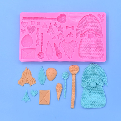 Christmas Gnome Silicone Mold Knitted Hat Sweater Texture Fondant Chocolate Cake Decorating DIY Baking Tool