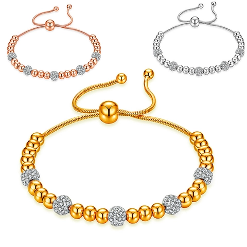Pulsera De Cuentas De Cristal Con Diamantes De Imitación Moda Acero Inoxidable Ajustable Joyería De Tendencia Para Mujeres