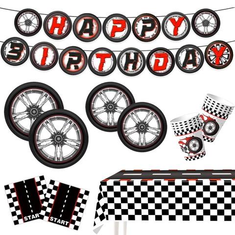 Articoli Per Feste Di Compleanno A Tema Auto Da Corsa Piatti Bicchieri Tovaglioli Bandiera A Scacchi Tovaglia Posate In Plastica Decorazioni